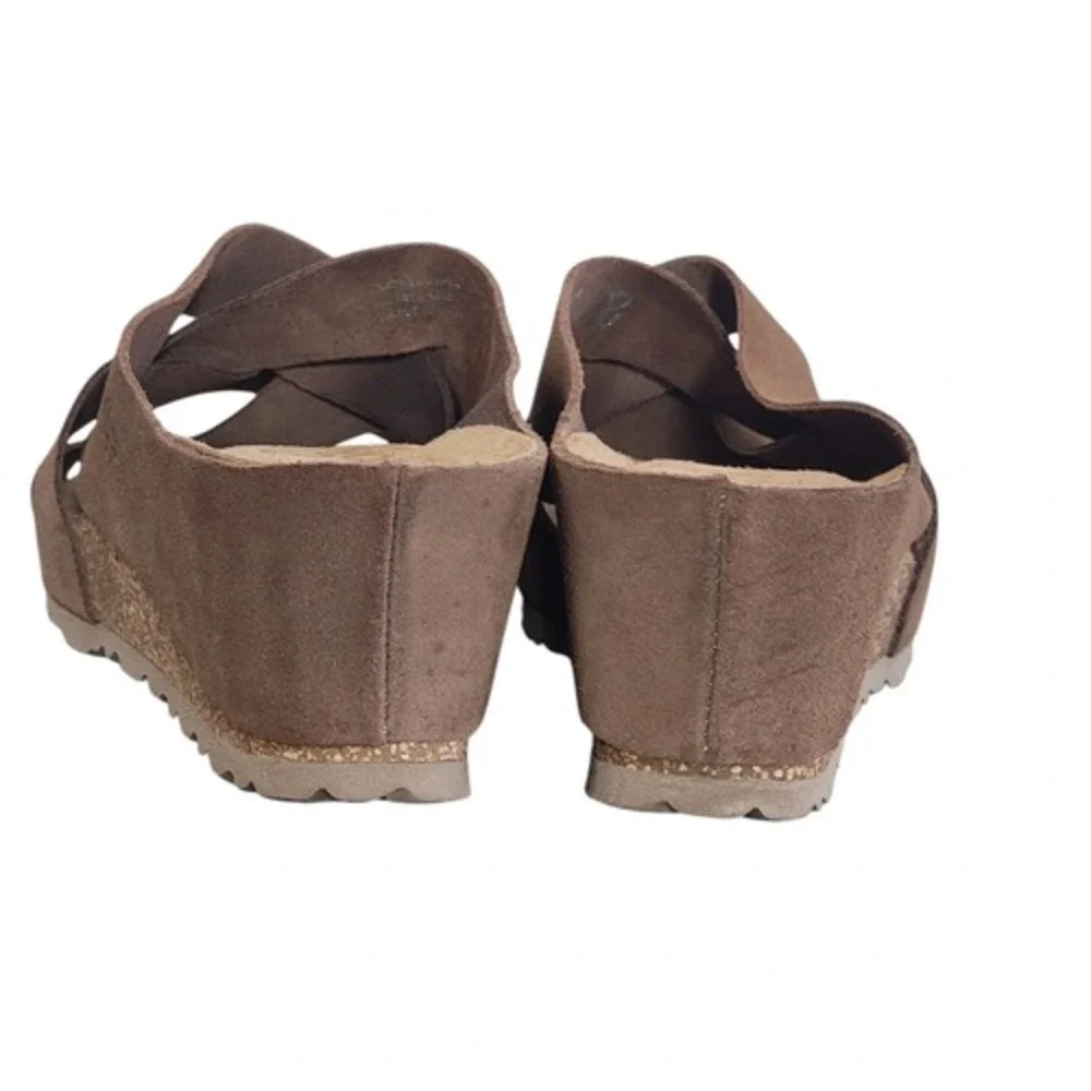 Yokono Candela Sz‎ 8 Suede Genuine Leather Cork Platform Wedge Slip On Sandals